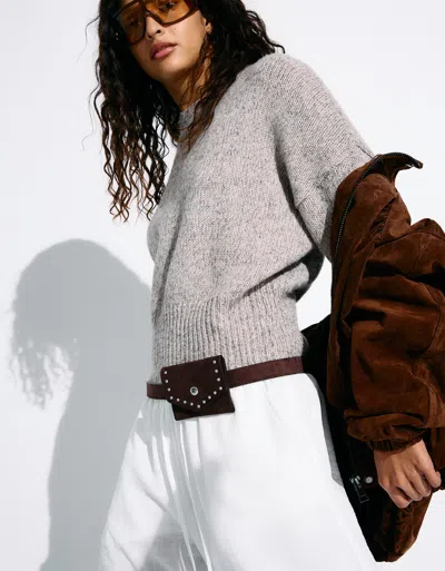 Bershka Faux Suede Belt With Pocket In Brown