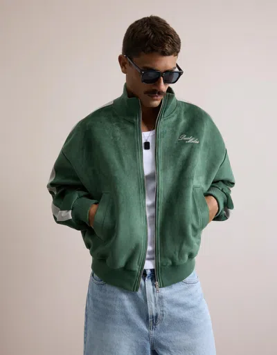 Bershka Faux Suede Boxy Fit Jacket In Green