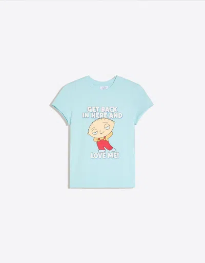 Bershka Fitted Family Guy Print T-shirt In Blue