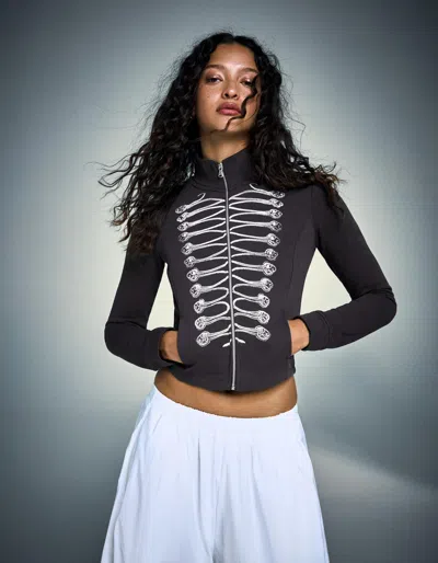 Bershka Fitted Graphic Jacket In Gray