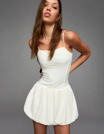 Bershka Fitted Mini Dress With Balloon Skirt In White