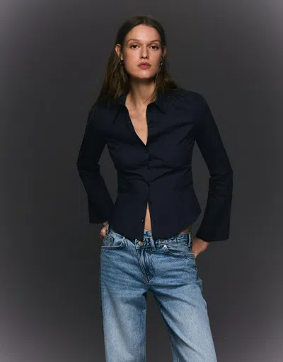 Bershka Fitted Shirt With Bell Sleeves In Black