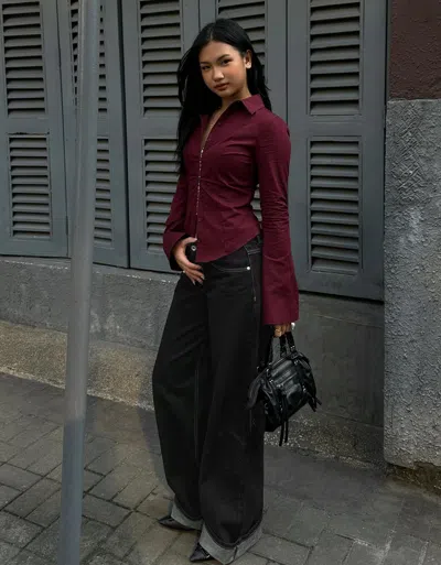 Bershka Fitted Shirt With Flared Sleeves In Red