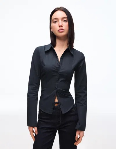 Bershka Fitted Shirt With Flared Sleeves In Black