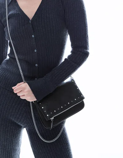 Bershka Flap Bag With Zip And Studs In Black