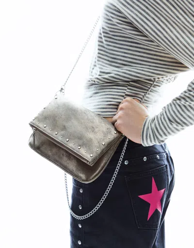 Bershka Flap Bag With Zip And Studs In Silver