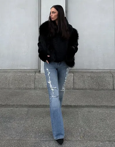 Bershka Flared Baggy Jeans With Zippers In Blue