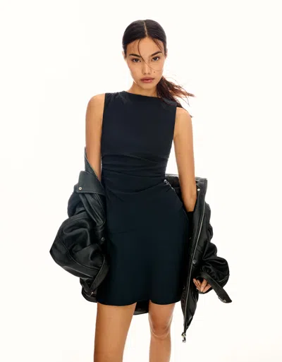 Bershka Flared Bengaline Mini Dress In Blue