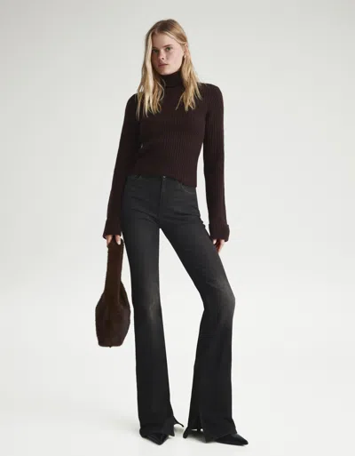 Bershka Flared Jeans With Slit In Black