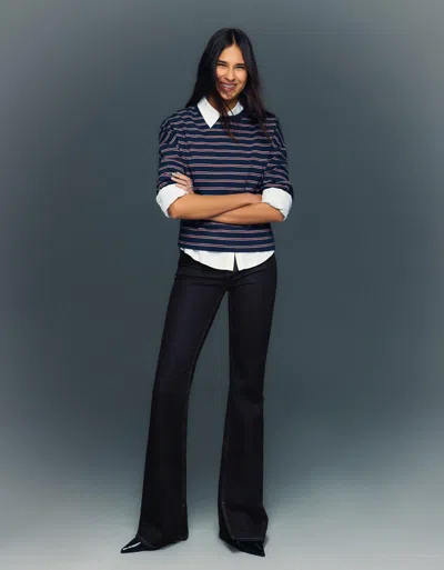 Bershka Flared Jeans With Slit In Blue