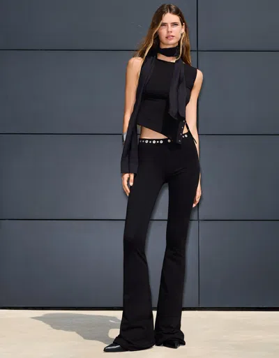 Bershka Flared Pants With Eyelets At The Waist In Black