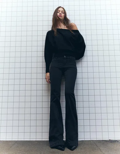 Bershka Flared Pants With Pocket Flaps In Black