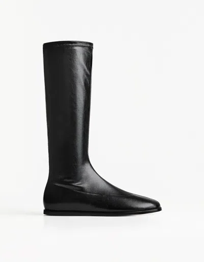 Bershka Flat Stretch Boots In Black