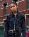 Bershka Flocked Denim Jacket In Blue