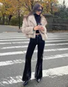 Bershka Flocked Flared Jeans In White