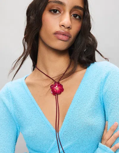 Bershka Floral Cord Necklace In Pattern