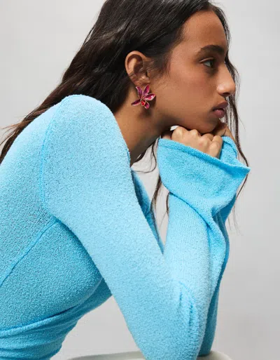 Bershka Flower Earrings In Purple