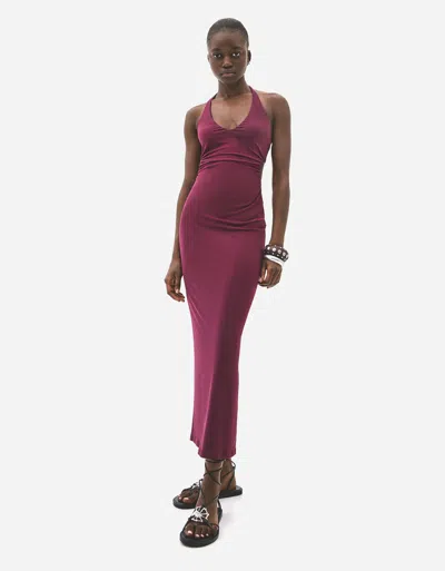 Bershka Flowing Midi Dress In Burgundy