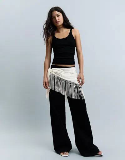 Bershka Fringed Scarf In White