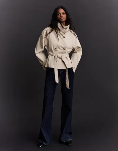 Bershka Funnel Neck Trench Jacket In Neutral