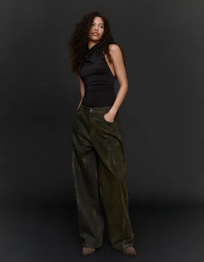 Bershka Gathered Halter Neck Bodysuit In Black