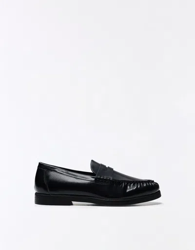 Bershka Gathered Loafers In Black
