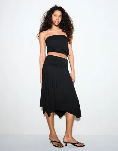 Bershka Gathered Midi Skirt In Black