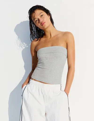 Bershka Glitter Bandeau Top In Gray