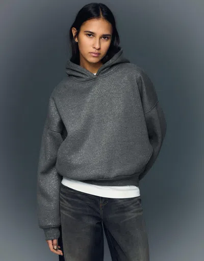 Bershka Glitter Hooded Sweatshirt In Gray