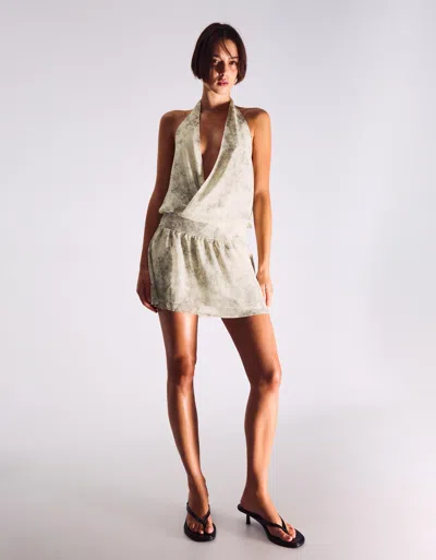 Bershka Halter Wrap Mini Dress In Neutral