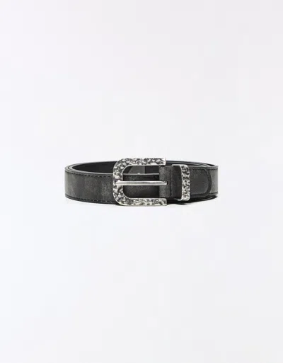Bershka Hammered Buckle Belt In Black