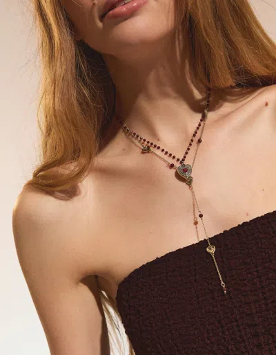 Bershka Heart Necklace Pack In Gold
