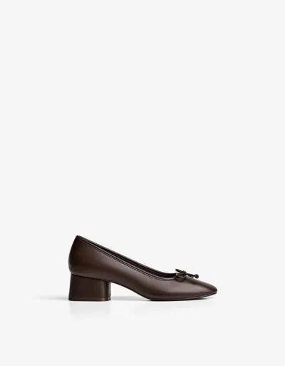 Bershka Heeled Ballerina Flat In Brown