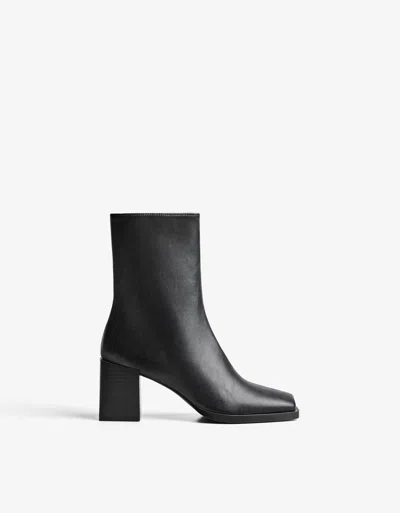 Bershka Heeled Square-toe Ankle Boots In Black