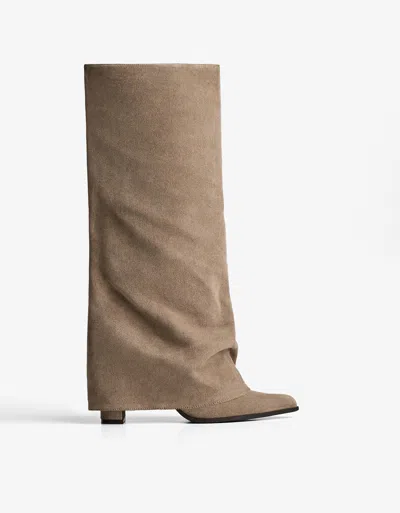 Bershka Heeled Trousers Boots In Neutral