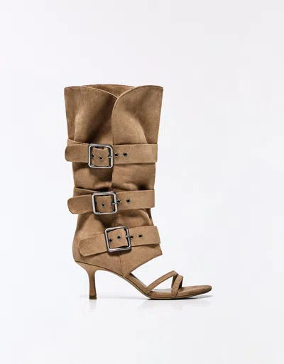 Bershka Heeled Trousers Sandals With Buckles In Brown