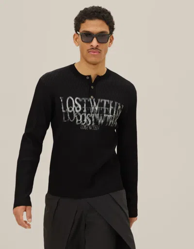 Bershka Henley Print Sweater In Black