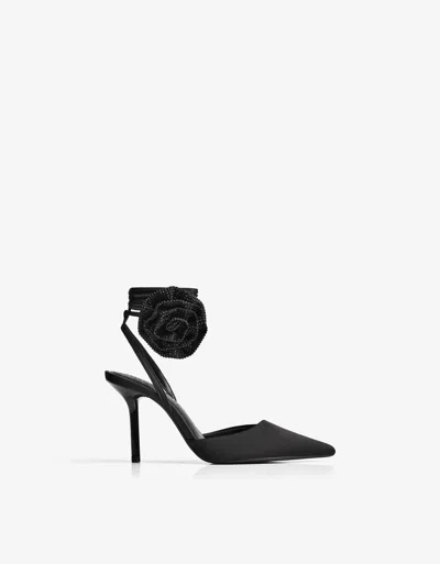 Bershka High-heel Shoes With A Flower In Black