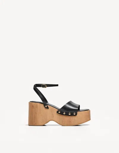 Bershka High-heel Slingback Wedge Sandals In Brown