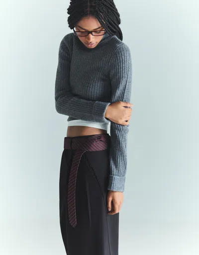 Bershka High Neck Ribbed Sweater In Gray