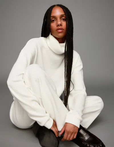 Bershka High Neck Ribbed Sweater In White