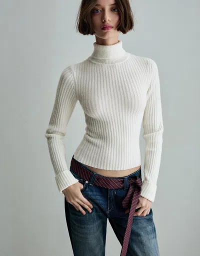 Bershka High Neck Ribbed Sweater In White