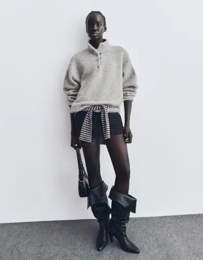 Bershka High Neck Sweater In Gray