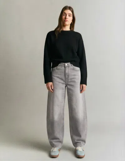 Bershka High-waist Barrel Jeans In Gray