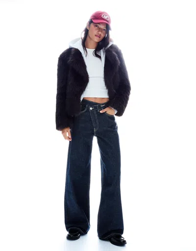 Bershka High-waist Wide-leg Jeans With Crossover Waist In Blue