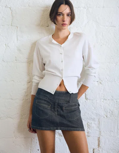 Bershka High-waist Denim Skorts In Black