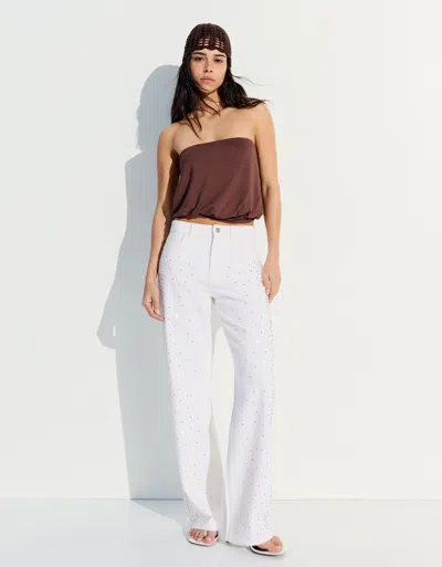 Bershka High-waist Shimmery Straight-leg Jeans In Animal Print