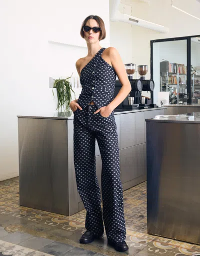 Bershka High-waist Straight Jeans With Polka Dots In Blue