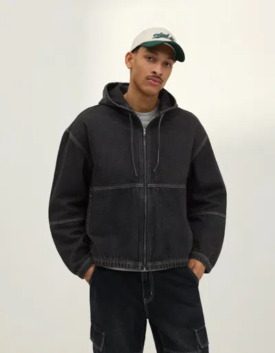 Bershka Hooded Denim Jacket In Black