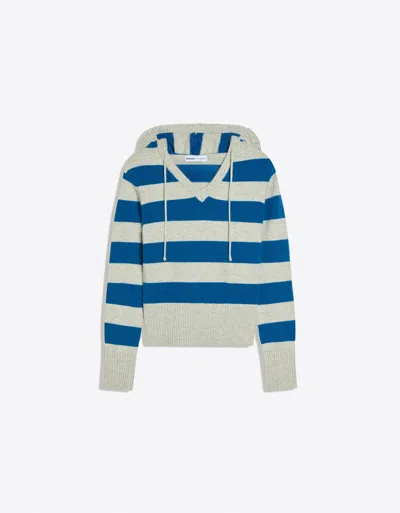 Bershka Hooded Print Sweater In Blue